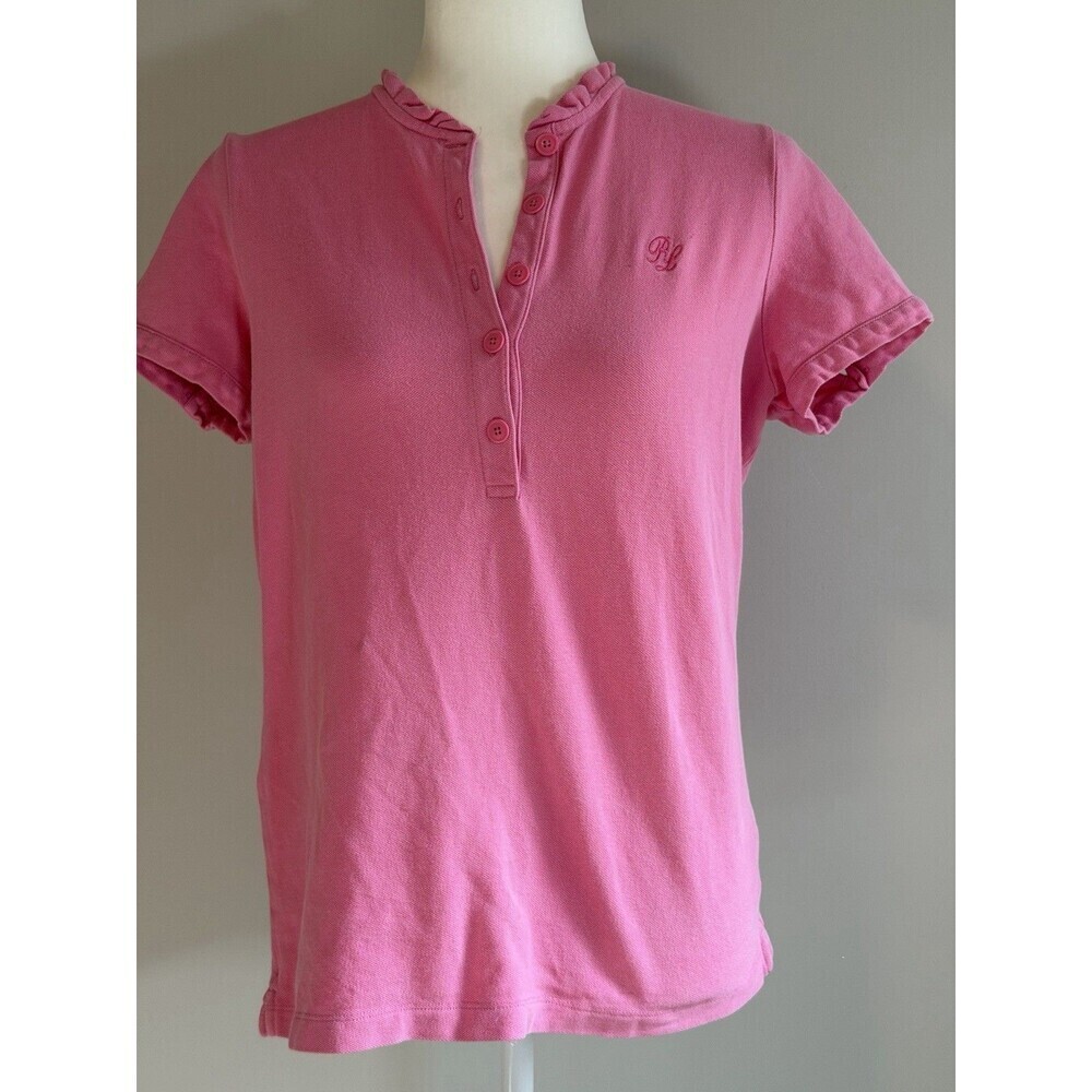 Women Ralph Lauren Polo Jeans Co. Pink Ruffled Short Sleeve Top Shirt Size Large
